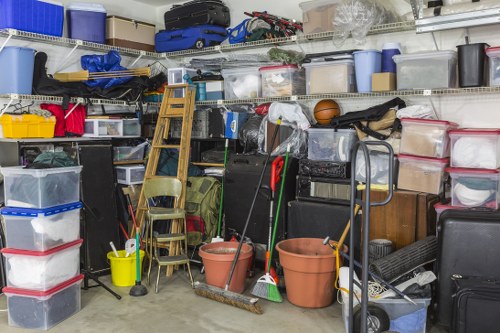 Organized garage with shelving and storage solutions